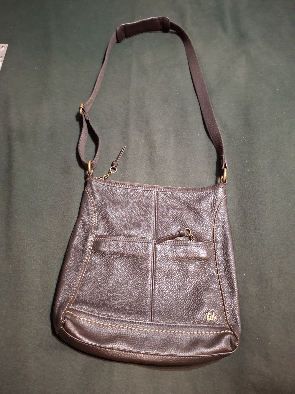 The Sak Dark Brown Pebbled Leather Crossbody with Front Zip
